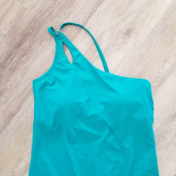 NWT Land's End Green UPF 50 Full Coverage One Shoulder One Piece Swimsuit Large - Picture 3 of 7